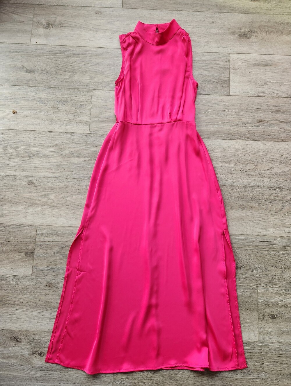 BTFBM Sleeveless High-Neck Pink Maxi Satin Dress Womens Small Nwt